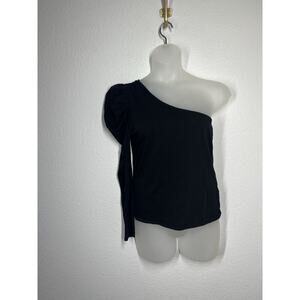 Nation LTD Black Sabrina One Shoulder Top Size Large Puff Sleeve